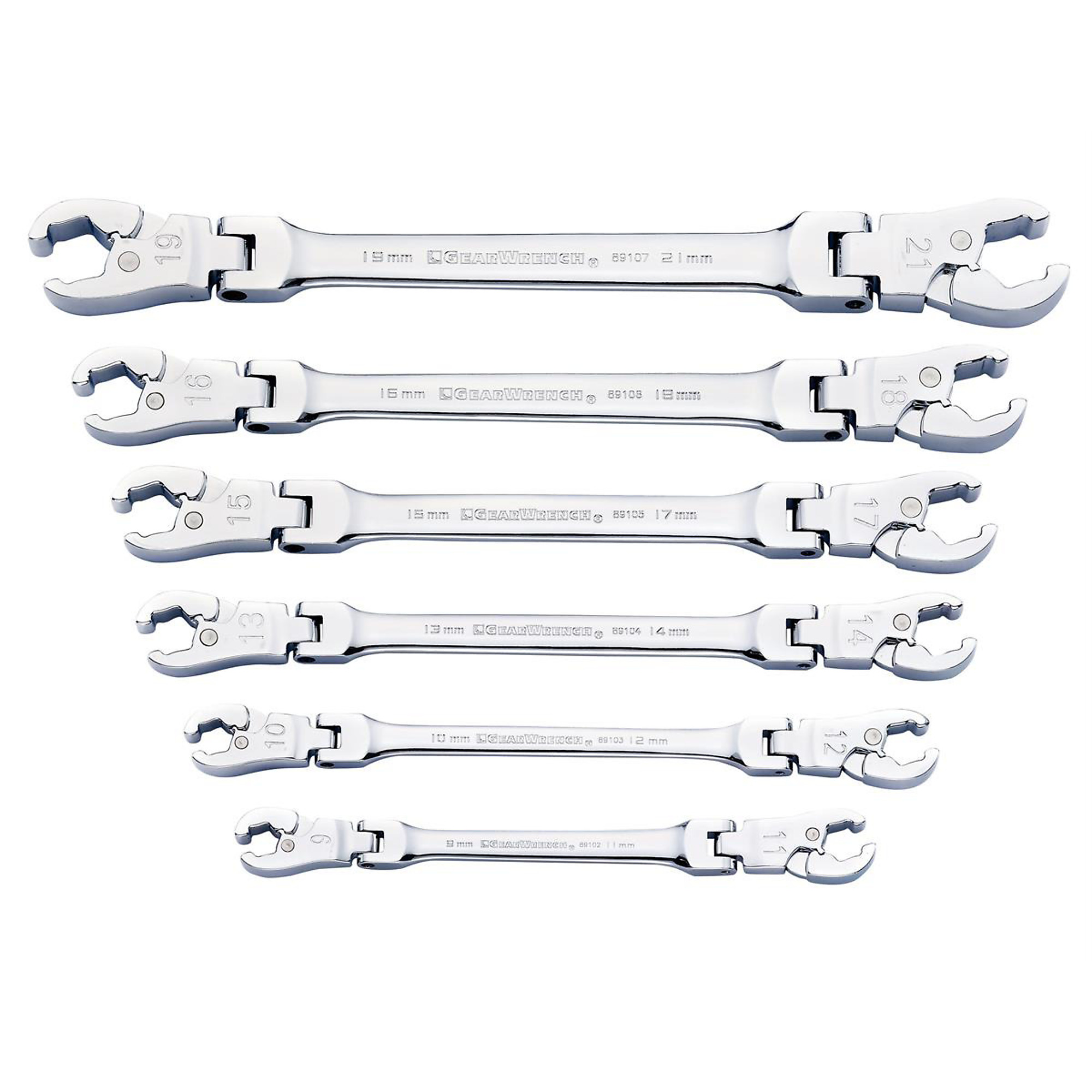 GearWrench 6-Piece Ratcheting Flex Head Flare Nut Metric Wrench Set — Alloy Steel, 180° Flexible Head, Model# KDT89101D
